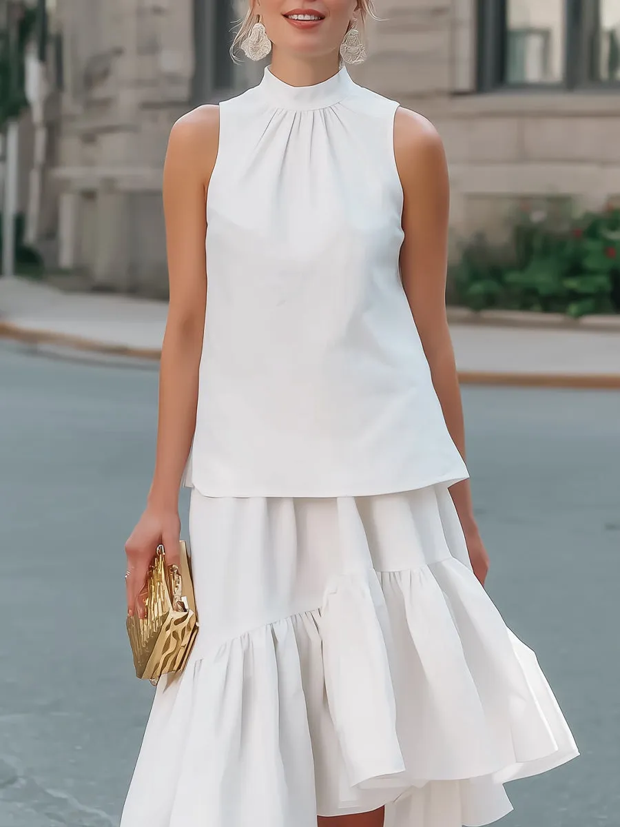 Sleeveless High Neck Top & Asymmetrical Ruffle Skirt Set sold by Mooyius product image thumbnail 3