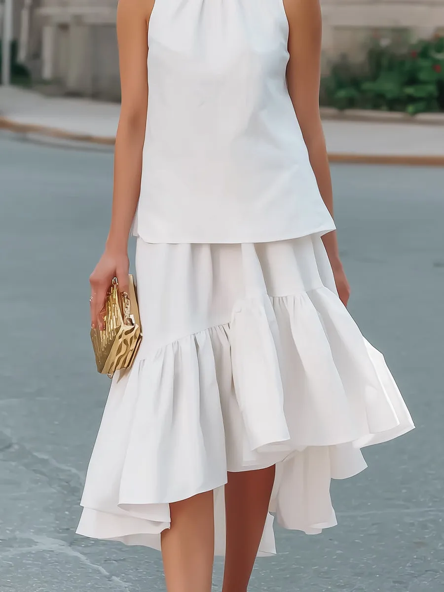 Sleeveless High Neck Top & Asymmetrical Ruffle Skirt Set sold by Mooyius product image thumbnail 4