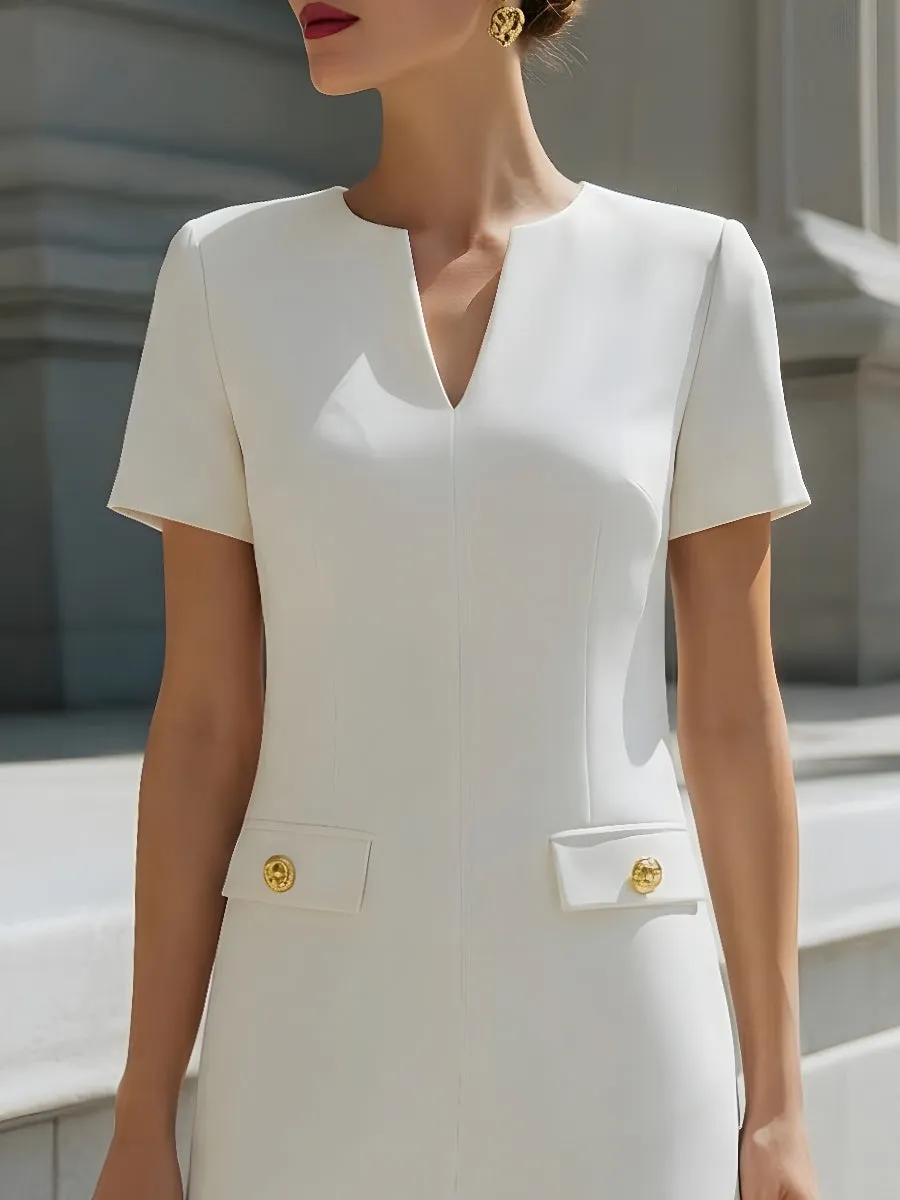 Short Sleeves Tailored Midi Dress With Gold Button Detail sold by Mooyius product image thumbnail 2