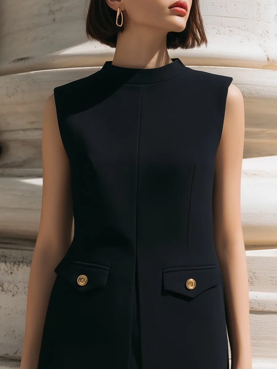 Structured Sleeveless Tailored Midi Dress With Button Accents sold by Mooyius product image thumbnail 2