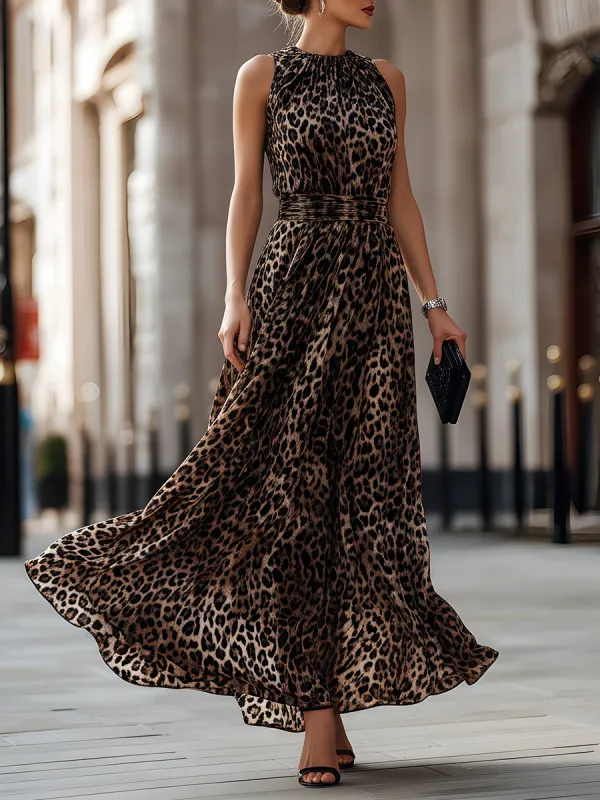 Sleeveless Leopard Print Flowing Maxi Dress made by Mooyius