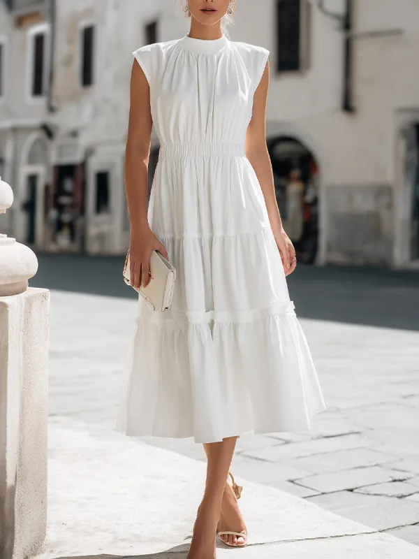 High-Neck Gathered Tiered Midi Dress made by Mooyius