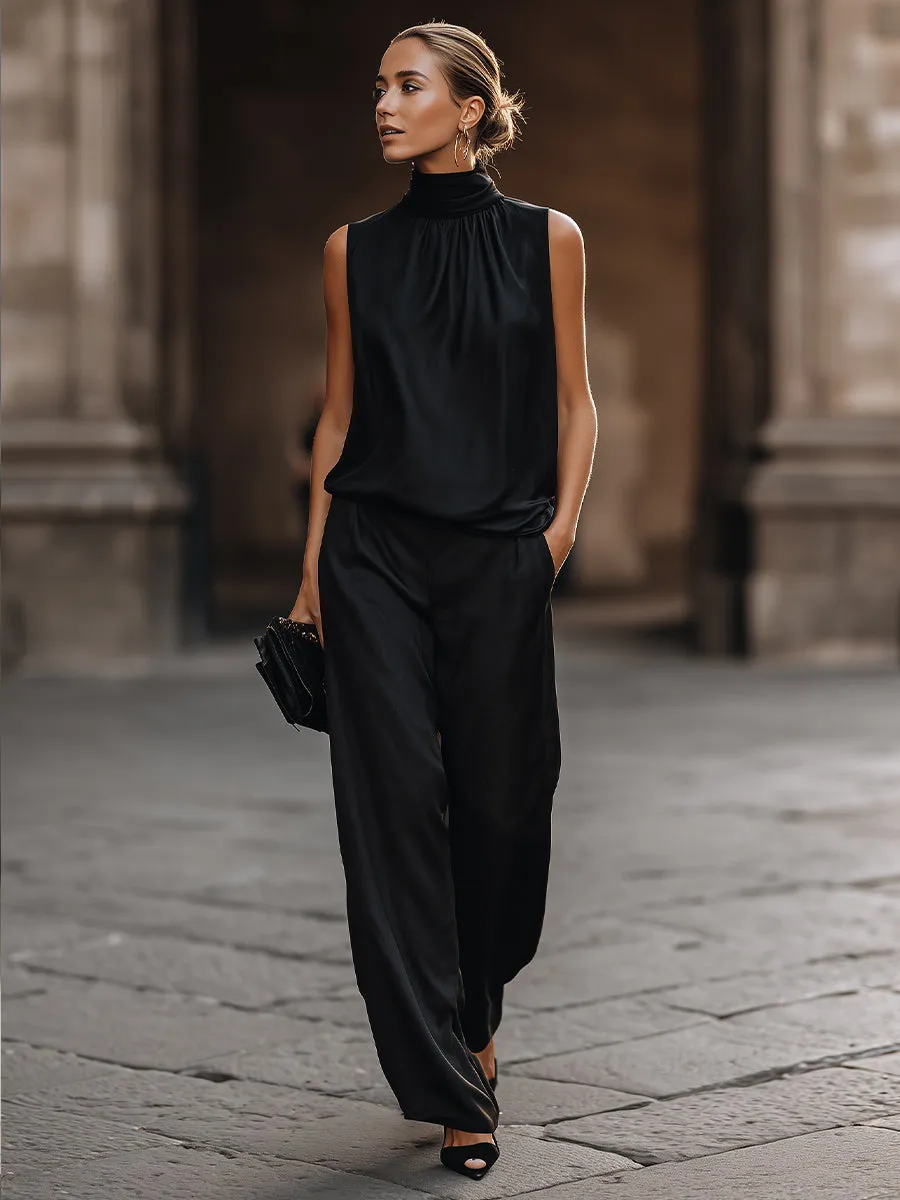 Sleeveless High-Neck Wide-Leg Pants Set sold by Mooyius product image thumbnail 2