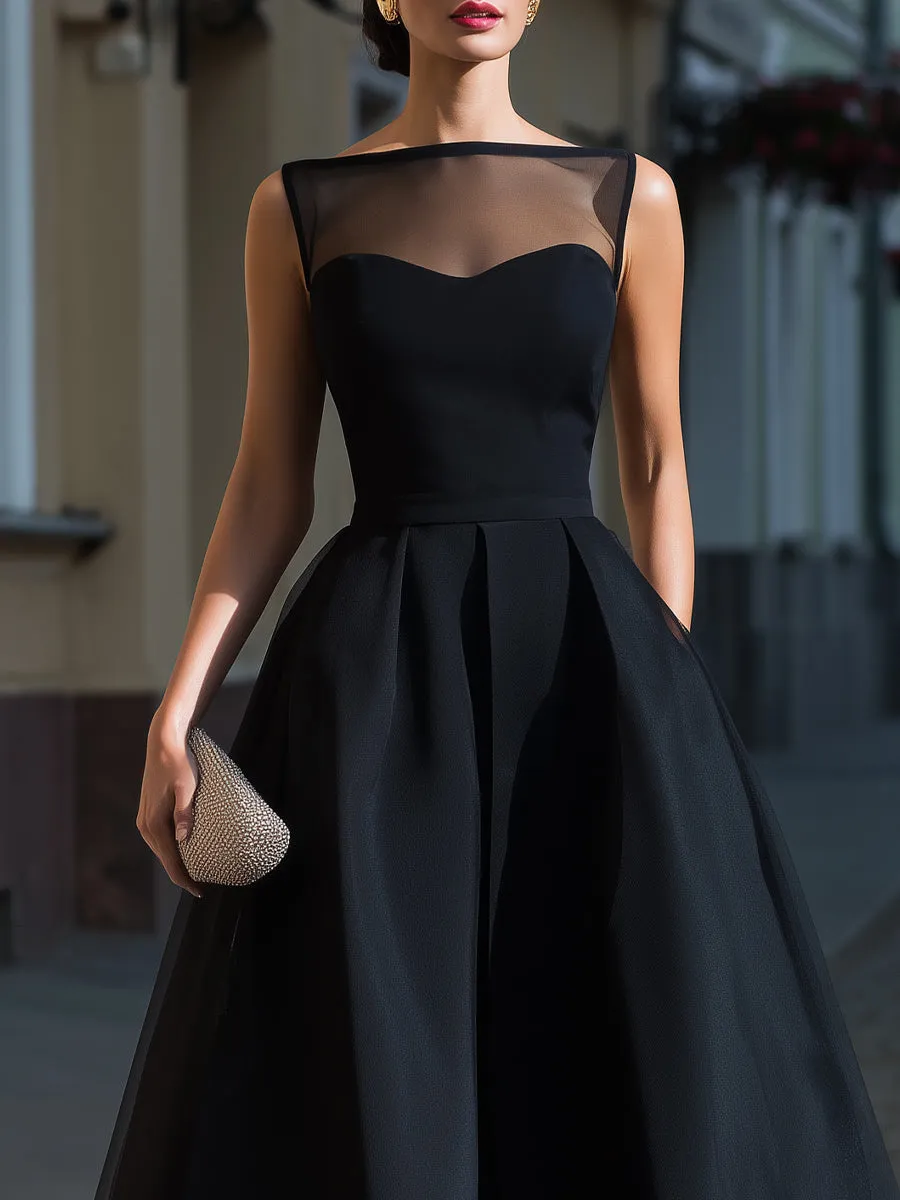 Illusion Neck Pleated A-Line Maxi Dress sold by Mooyius product image thumbnail 3