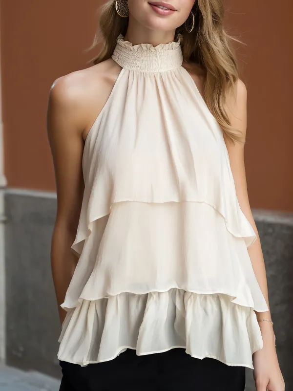Cream Ruffled Halter Tiered Chiffon Top made by Something Navy