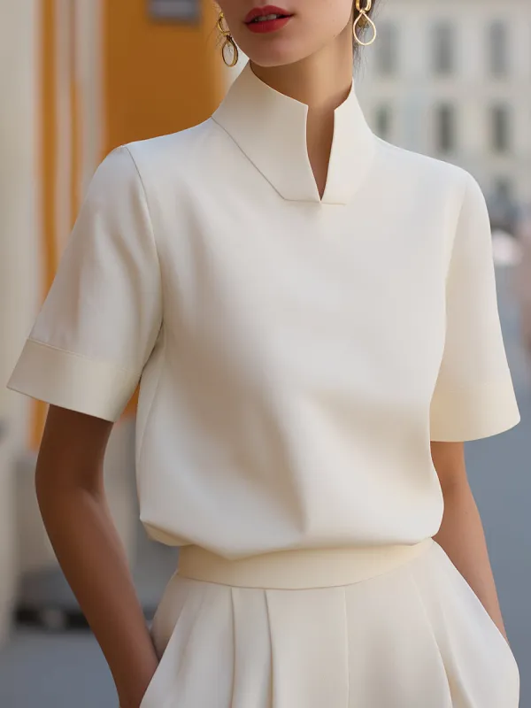 Stand Collar Minimalist Structured Blouse made by Mooyius