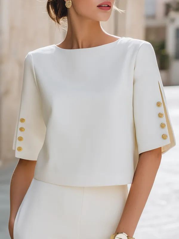 Button Detail Split Sleeve Elegant Top made by Mooyius