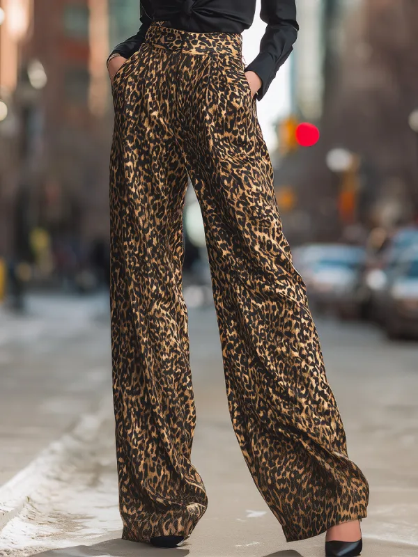 Elegant High-Waisted Leopard Print Wide-Leg Pants made by Mooyius