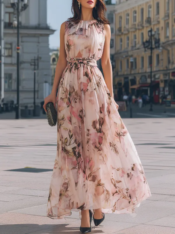 Ruffled High-Neck Floral Maxi Dress made by Mooyius
