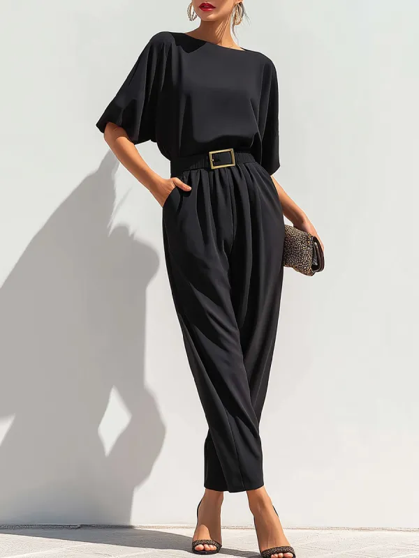 Belted Batwing Sleeve Tailored Jumpsuit made by Mooyius
