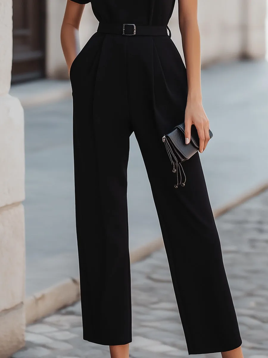 Belted Short Sleeve Tailored Jumpsuit sold by Mooyius product image thumbnail 3
