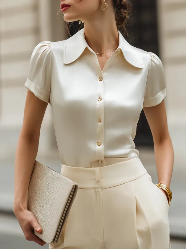 Short Sleeve Tailored Button-Front Blouse made by Mooyius