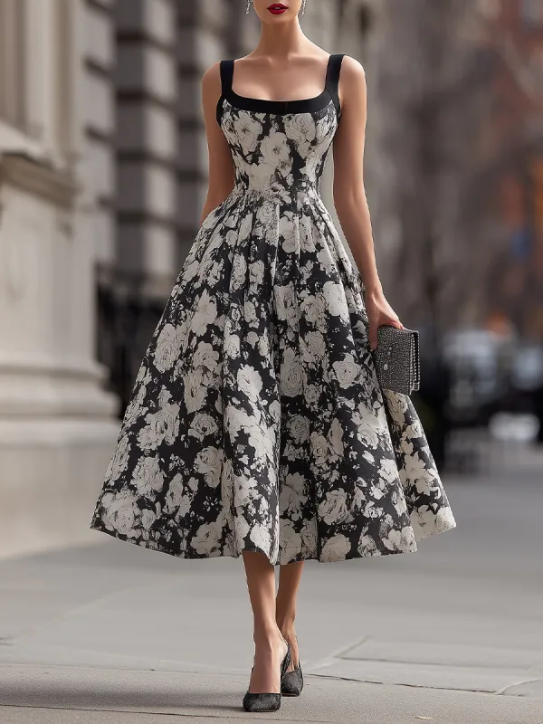 Square Neck Floral A-Line Maxi Dress made by Mooyius