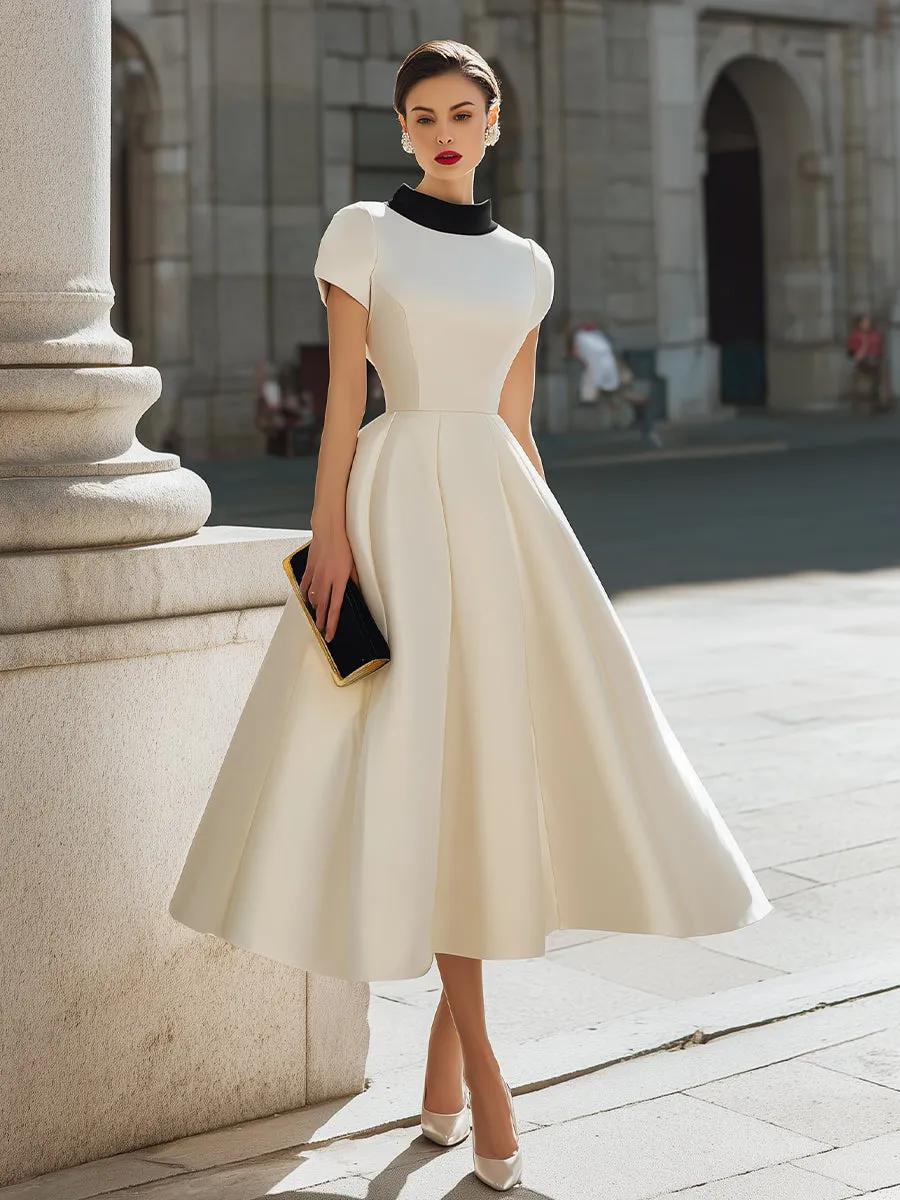 Contrast Collar Fit-and-Flare Midi Dress sold by Mooyius product image thumbnail 2