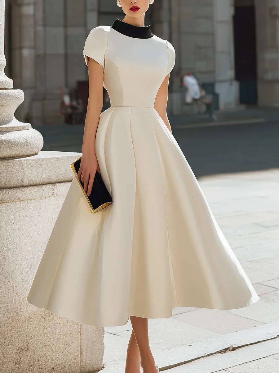 Contrast Collar Fit-and-Flare Midi Dress sold by Mooyius product image thumbnail 4