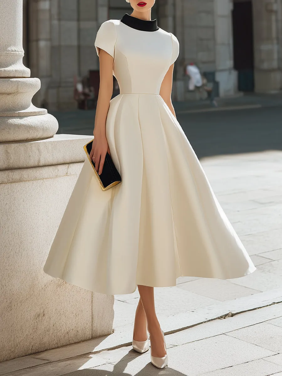 Contrast Collar Fit-and-Flare Midi Dress sold by Mooyius