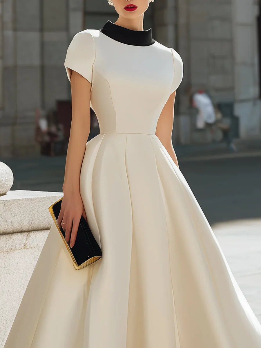 Contrast Collar Fit-and-Flare Midi Dress sold by Mooyius product image thumbnail 3