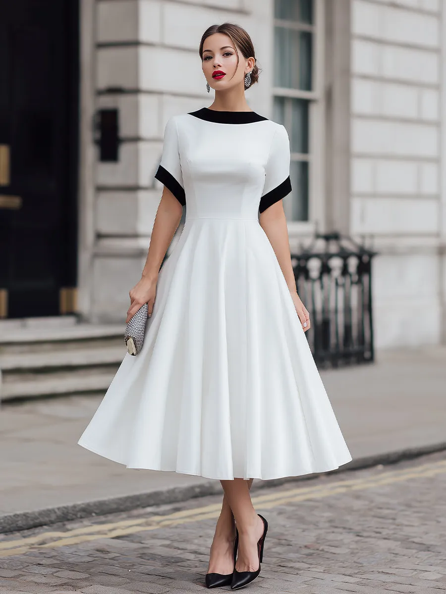 Contrast Trim Short Sleeve A-Line Maxi Dress sold by Mooyius product image thumbnail 2