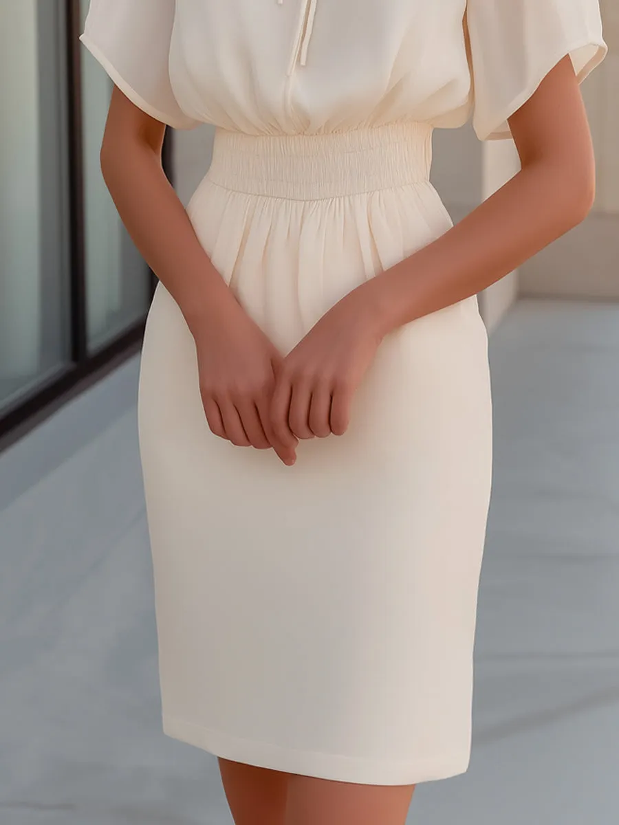 Tie-Neck Flutter Sleeve Ruched Waist Midi Dress sold by Mooyius product image thumbnail 3