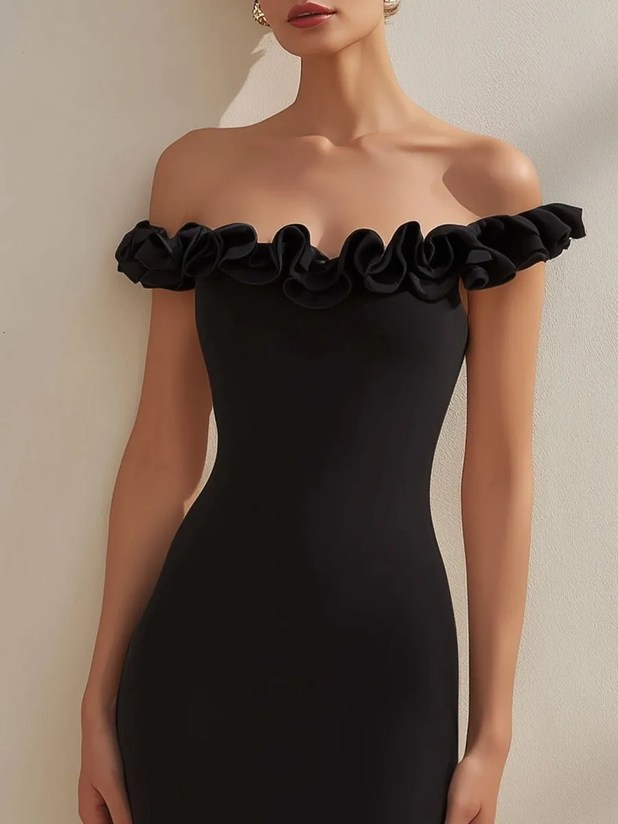 Ruffled Off-Shoulder Sculpted Midi Dress sold by Mooyius product image thumbnail 2
