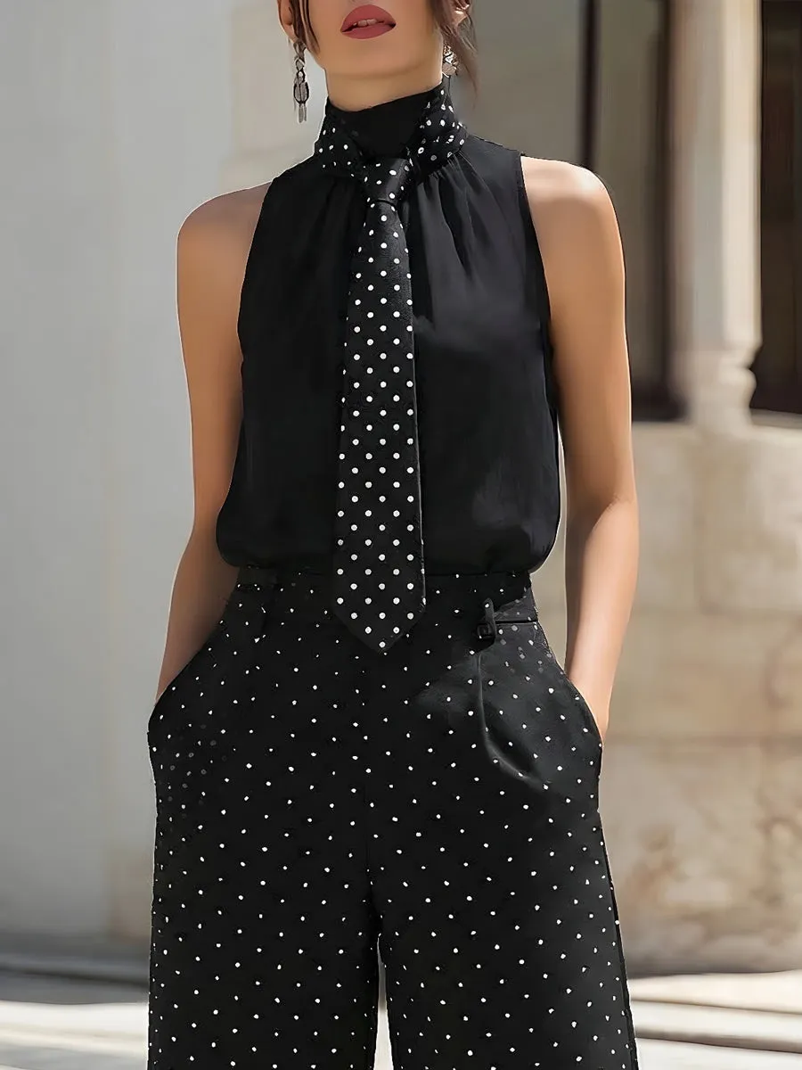 Polka Dot Tie-Neck Blouse & Wide-Leg Pants Set sold by Mooyius product image thumbnail 2