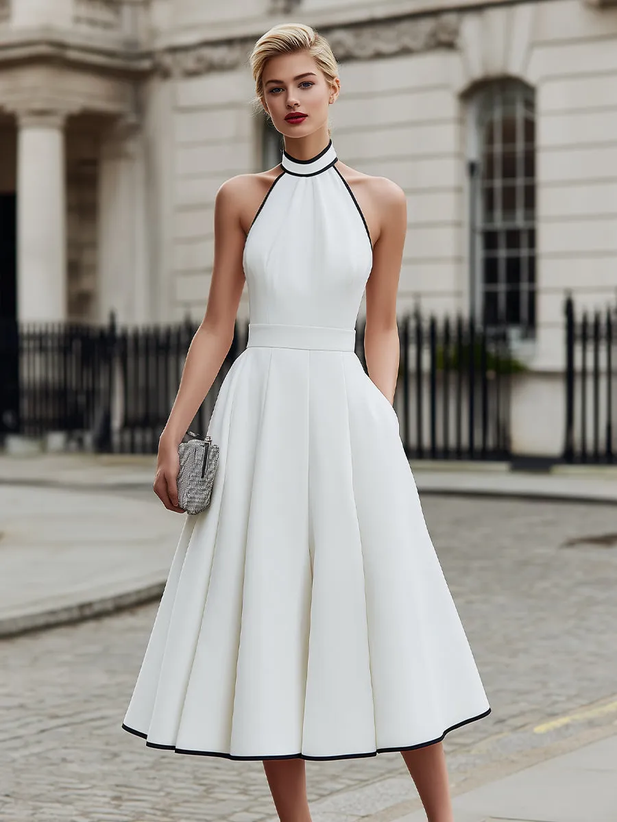 Contrast Trim Halter Neck A-Line Midi Dress sold by Mooyius product image thumbnail 2