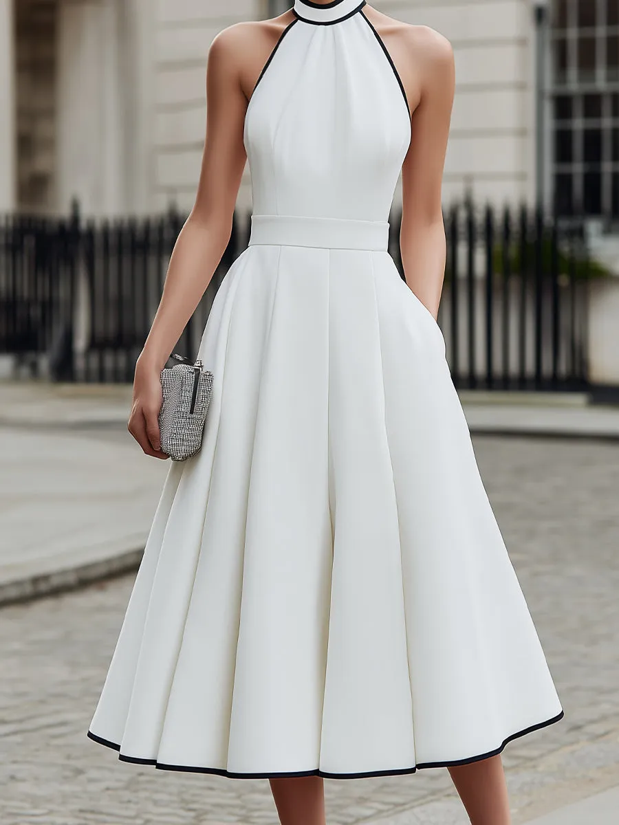 Contrast Trim Halter Neck A-Line Midi Dress sold by Mooyius product image thumbnail 4