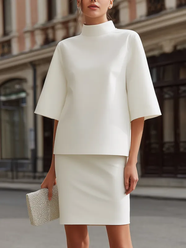 Mock Neck Top And Tailored Mini Skirt Set made by Mooyius