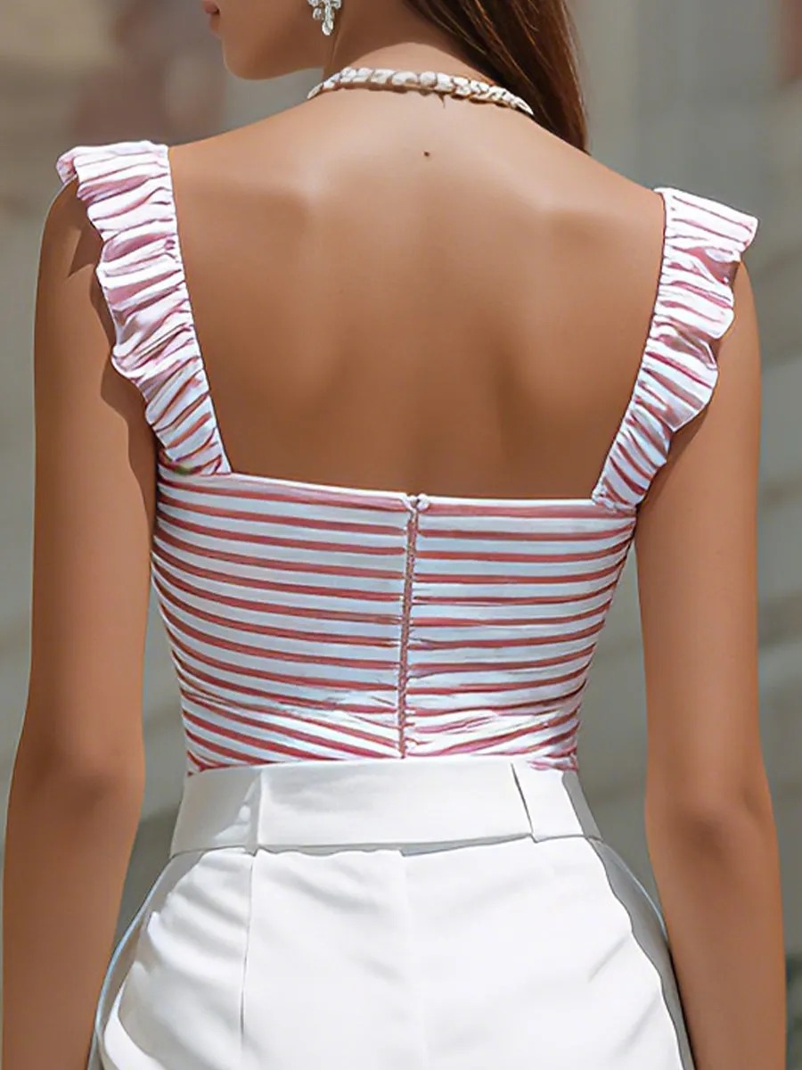 Pink Ruched Ruffle Strap Sweetheart Top sold by Mooyius product image thumbnail 4