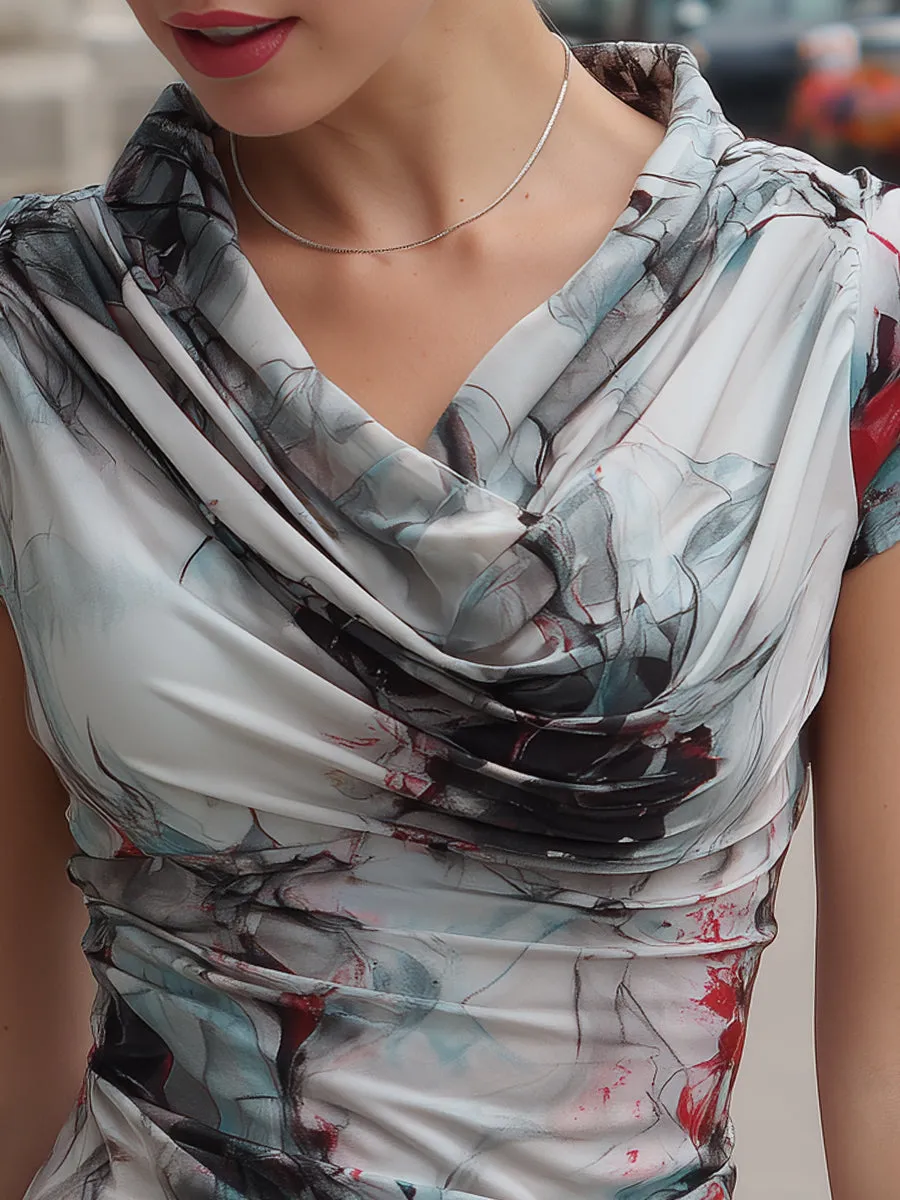 Abstract Print Draped Cowl Neck Blouse sold by Mooyius product image thumbnail 3
