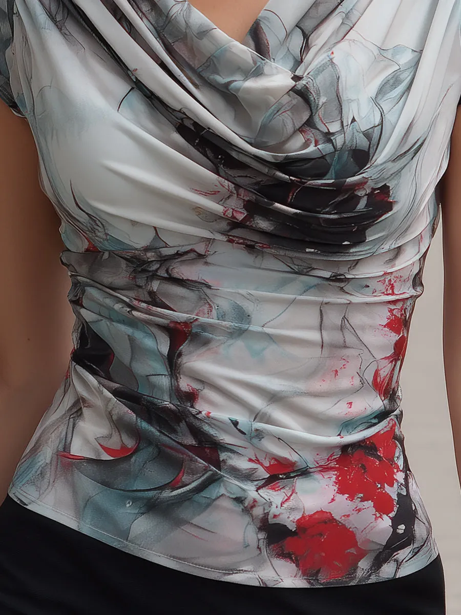 Abstract Print Draped Cowl Neck Blouse sold by Mooyius product image thumbnail 2
