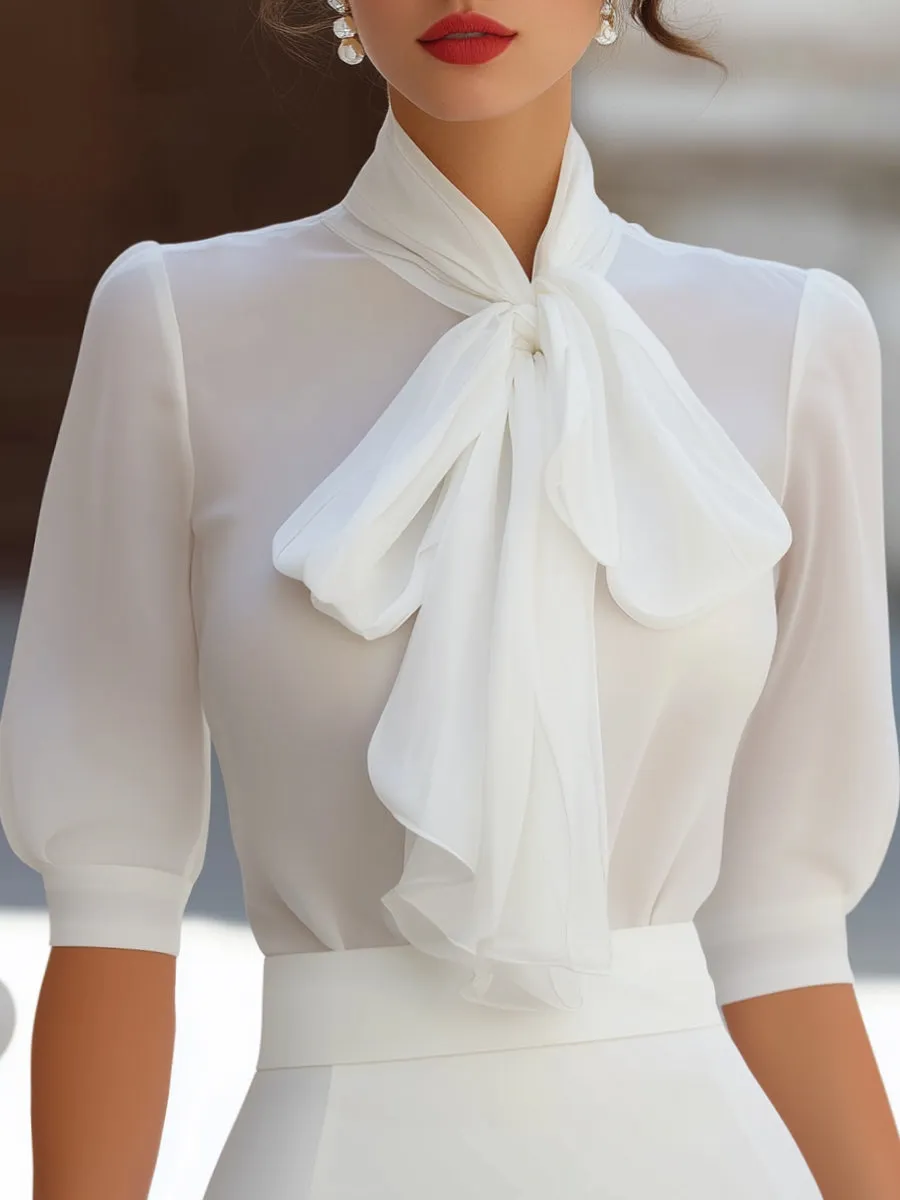 Bow-Tie Neck Blouse And Tailored Mini Skirt Set sold by Mooyius product image thumbnail 2