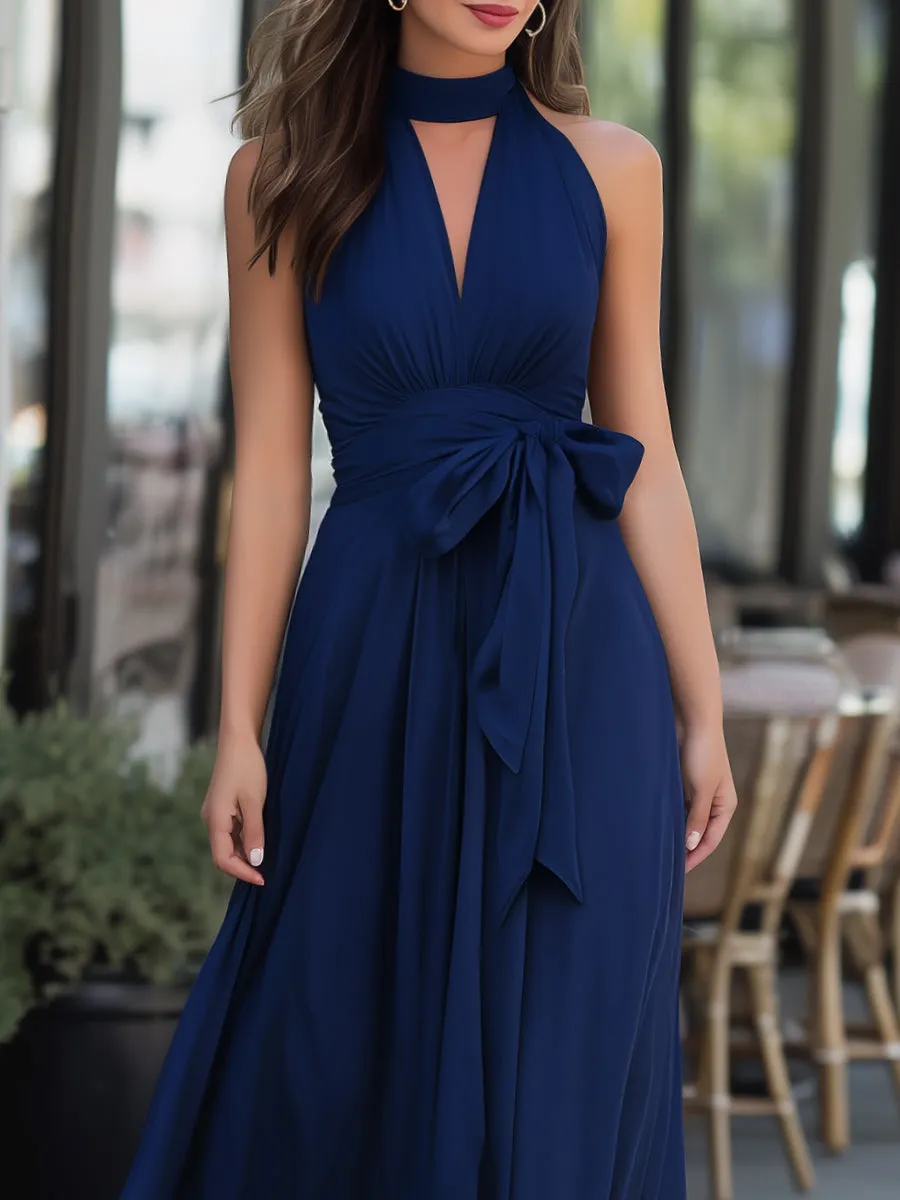 Halter Neck Tie-Waist Flowing Maxi Dress sold by Mooyius product image thumbnail 2
