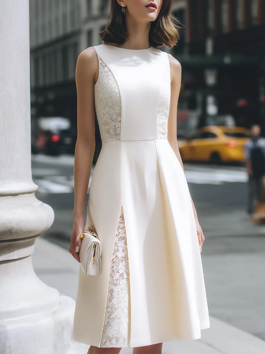 Lace Panel A-Line Midi Dress sold by Mooyius