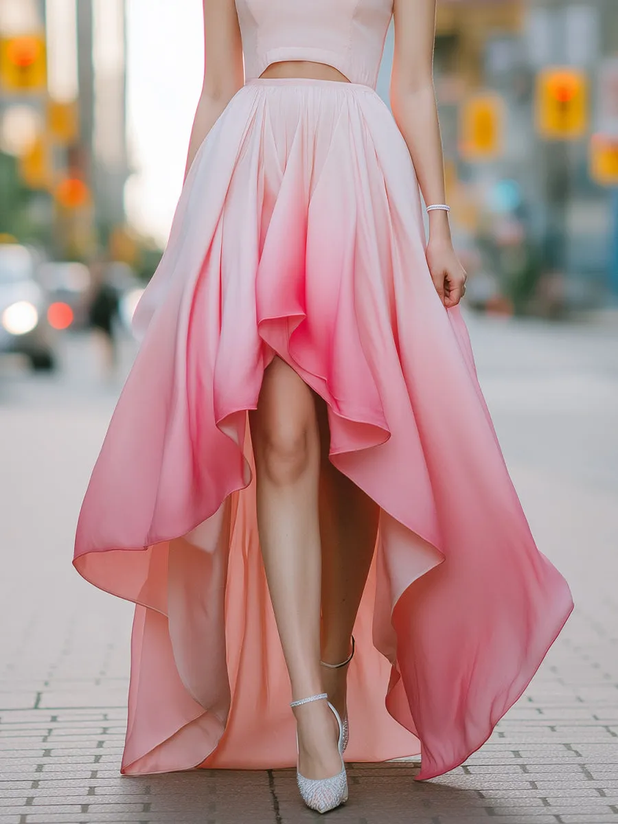 Elegant Pink Gradient High-Low Halter Dress sold by Mooyius product image thumbnail 3