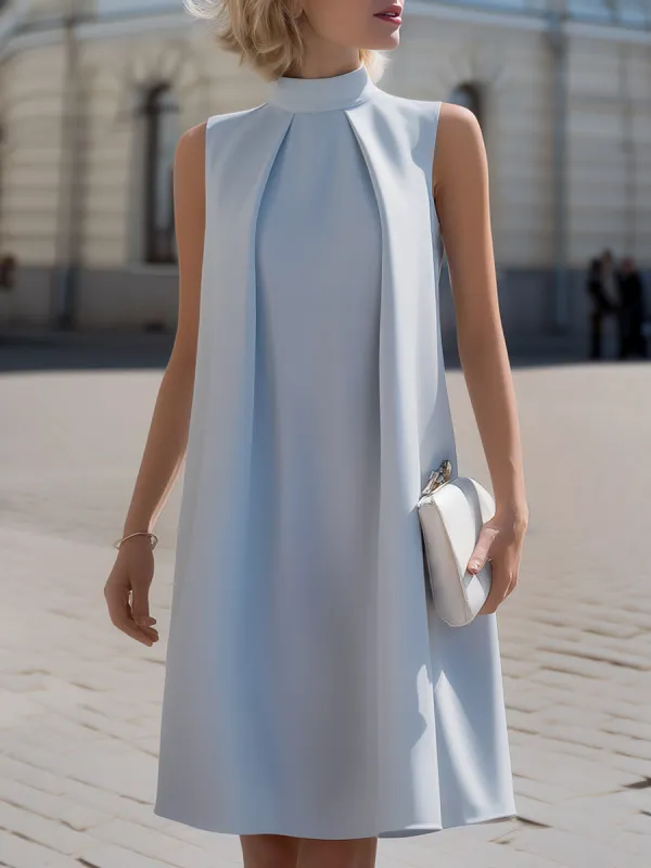 Sleeveless High-Neck Pleated A-Line Dress made by Mooyius
