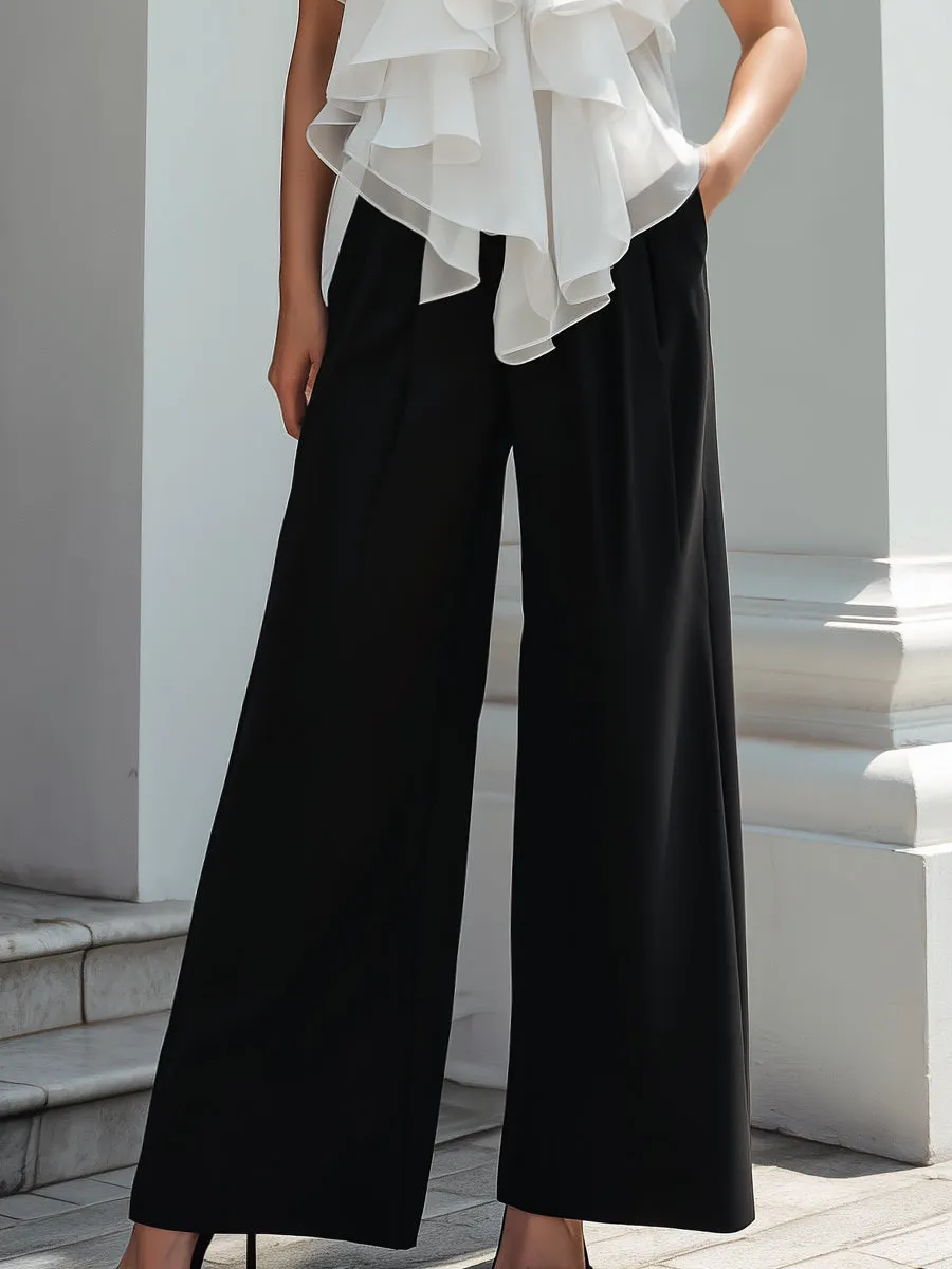 Ruffle High-Neck Blouse & Wide-Leg Trouser Set sold by Mooyius product image thumbnail 3