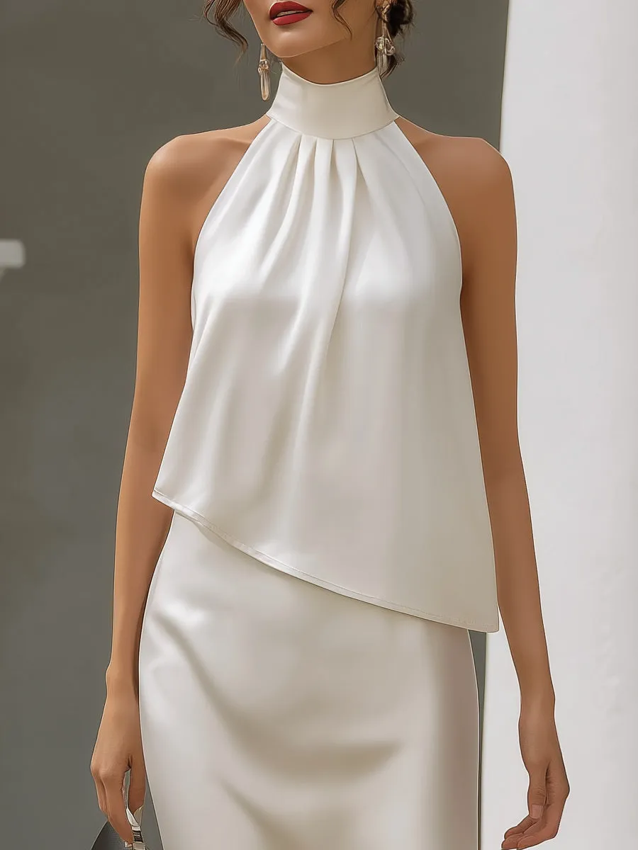 Relaxed Draped Satin Halter Top & Midi Skirt Set sold by Mooyius product image thumbnail 2
