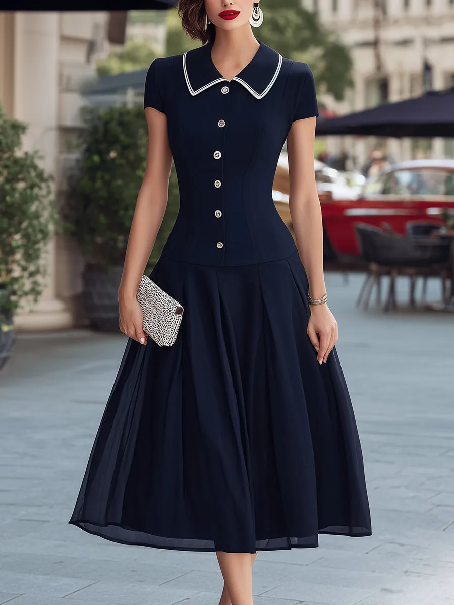 Tailored Collar Button Front Flared Midi Dress sold by Mooyius product image thumbnail 2