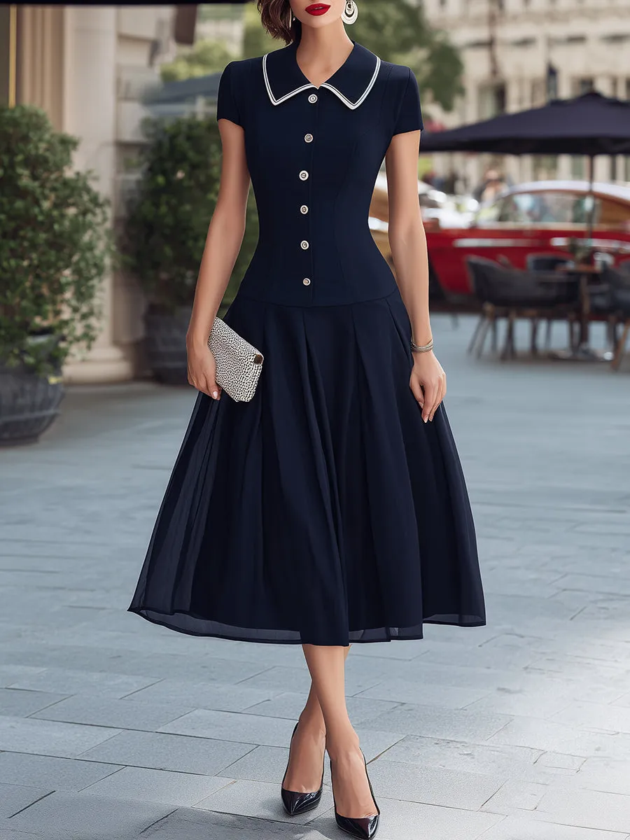 Tailored Collar Button Front Flared Midi Dress sold by Mooyius