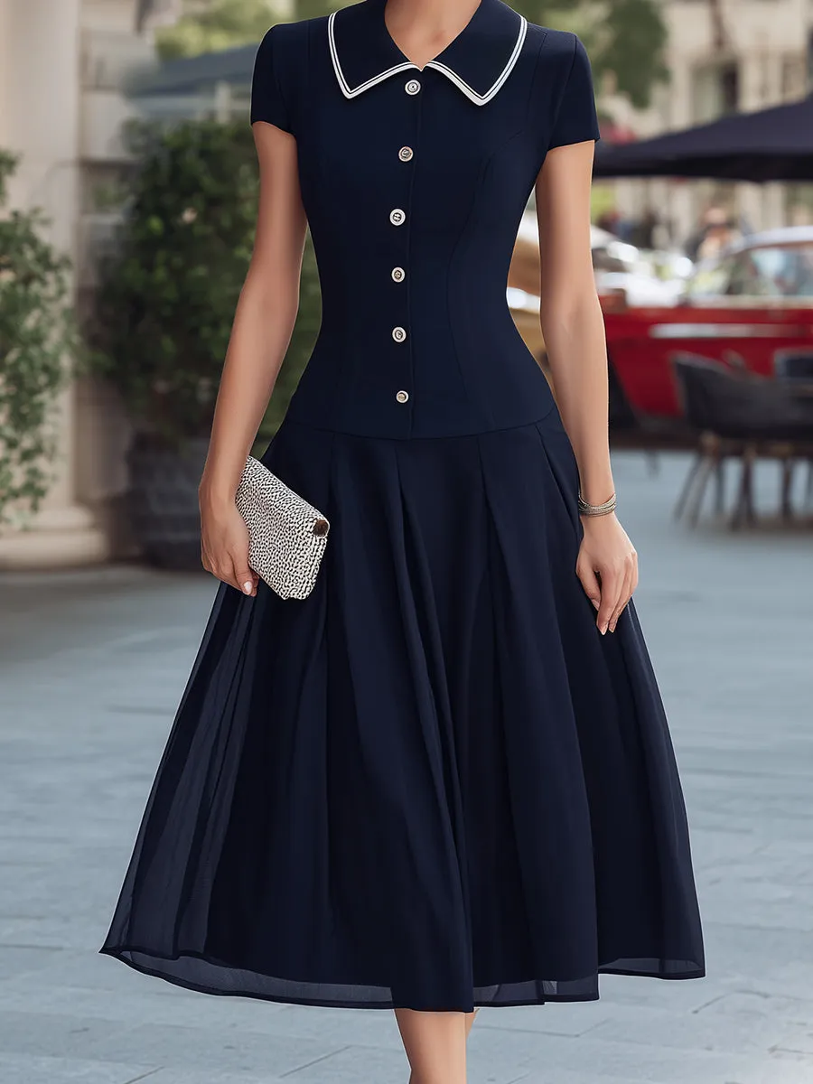 Tailored Collar Button Front Flared Midi Dress sold by Mooyius product image thumbnail 3
