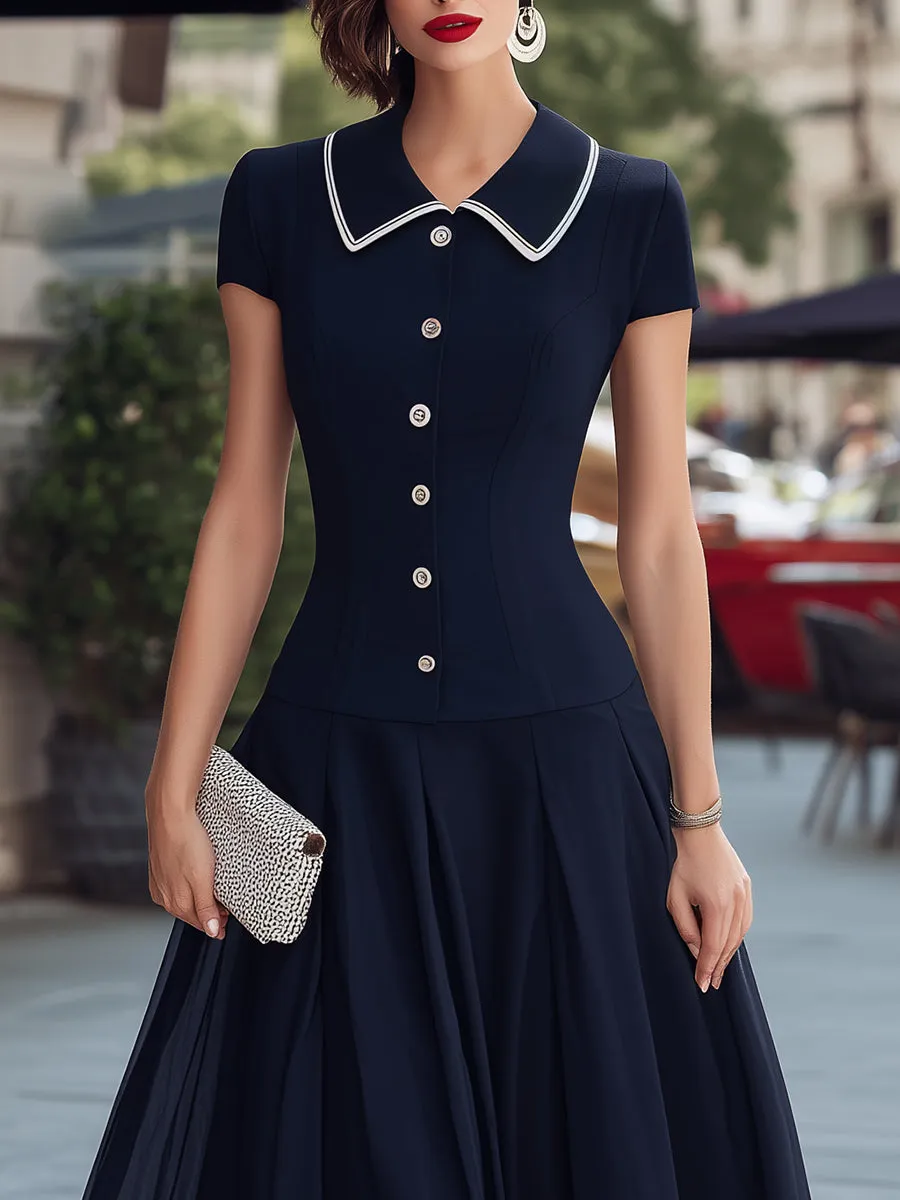 Tailored Collar Button Front Flared Midi Dress sold by Mooyius product image thumbnail 4