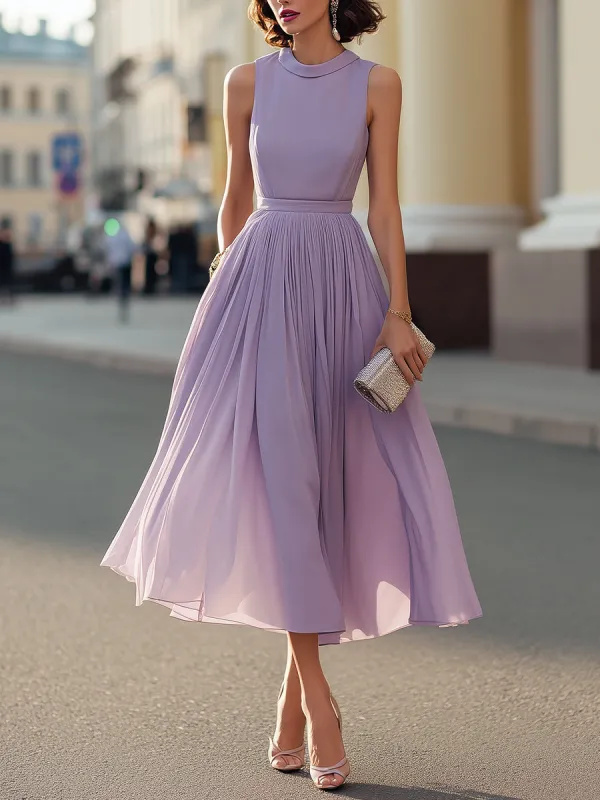 Sleeveless Pleated Waist Midi Dress made by Mooyius