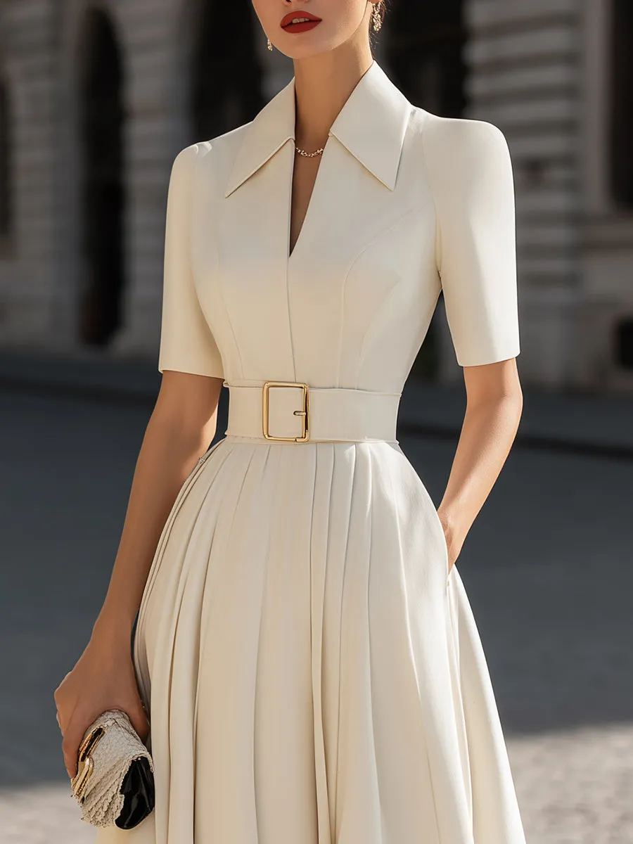 Tailored Collar Belted Pleated Midi Dress sold by Mooyius product image thumbnail 3