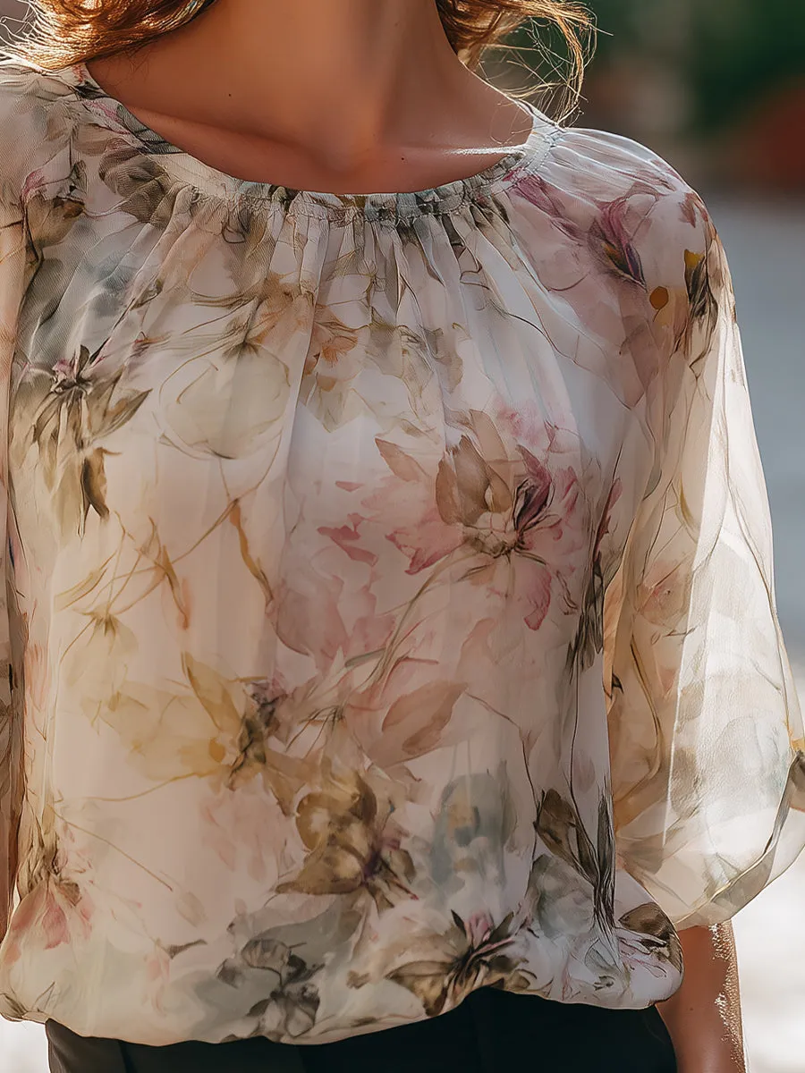 Floral Print Sheer Short Sleeve Blouse sold by Mooyius product image thumbnail 3