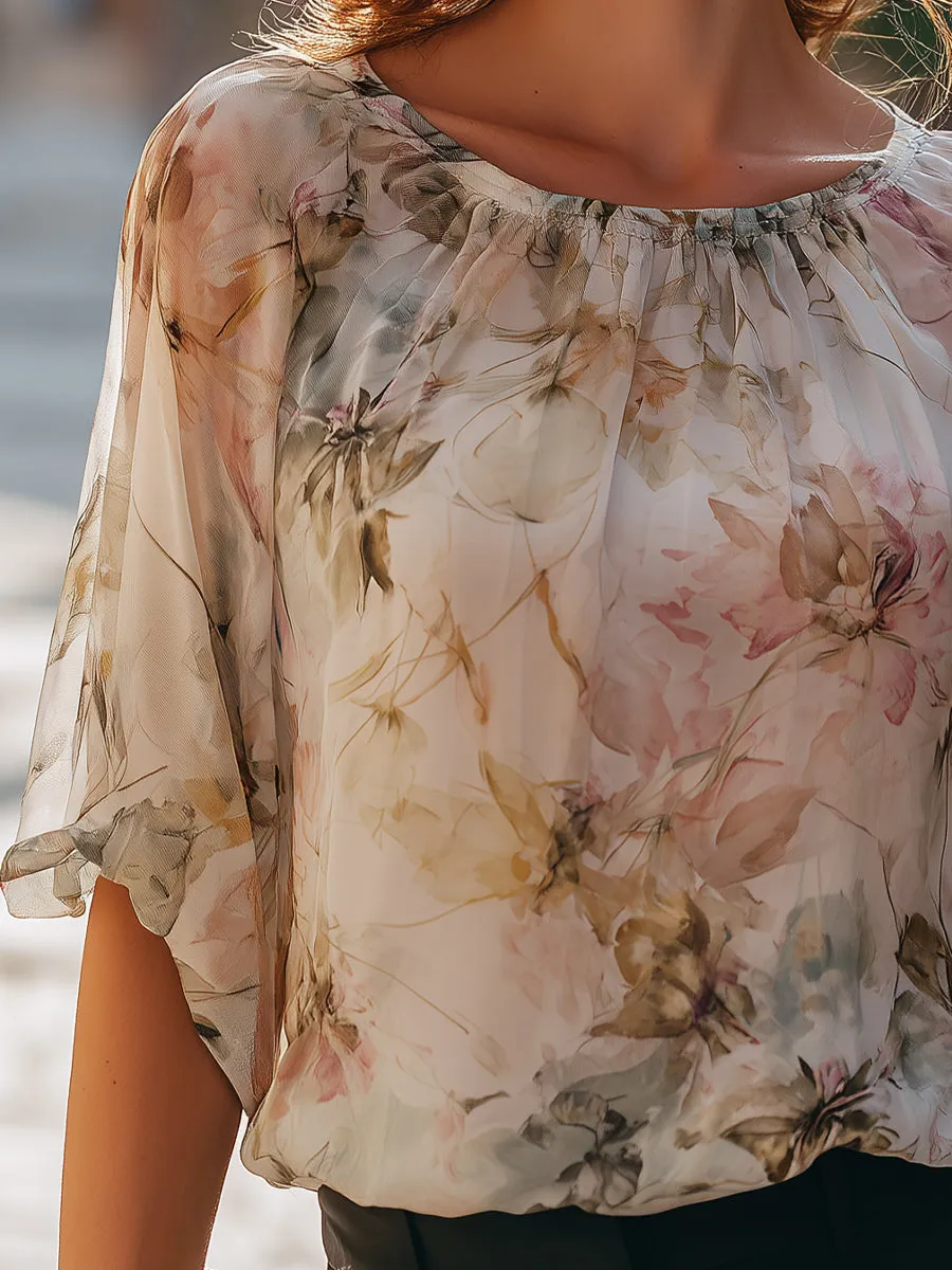 Floral Print Sheer Short Sleeve Blouse sold by Mooyius product image thumbnail 4