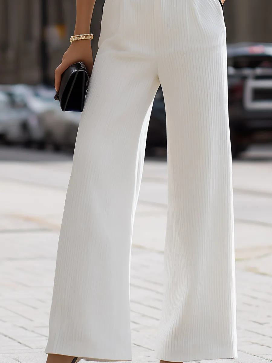 Contrast Trim Cold-Shoulder Top & Wide-Leg Pant Two-Piece Set sold by Mooyius product image thumbnail 3