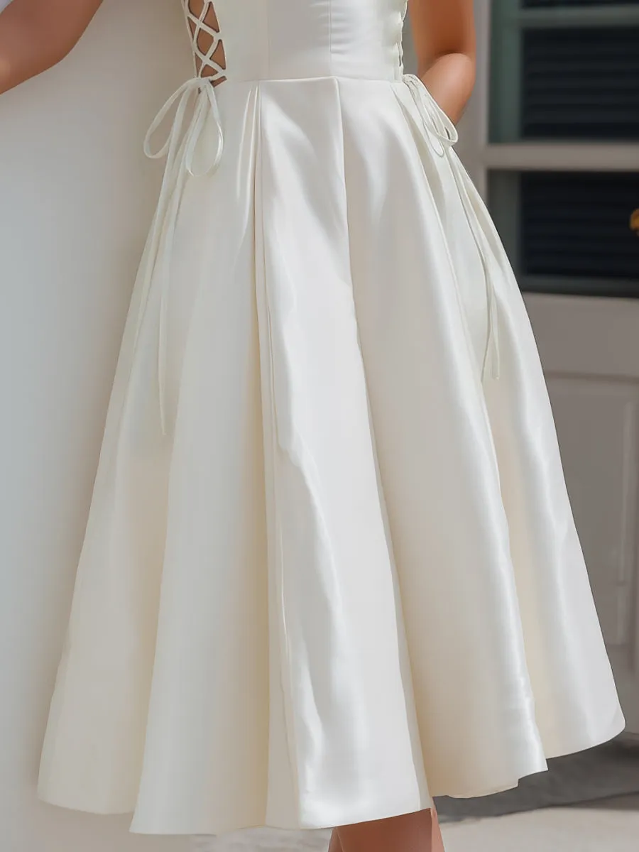 Lace-Up Side Satin A-Line Midi Dress sold by Mooyius product image thumbnail 3