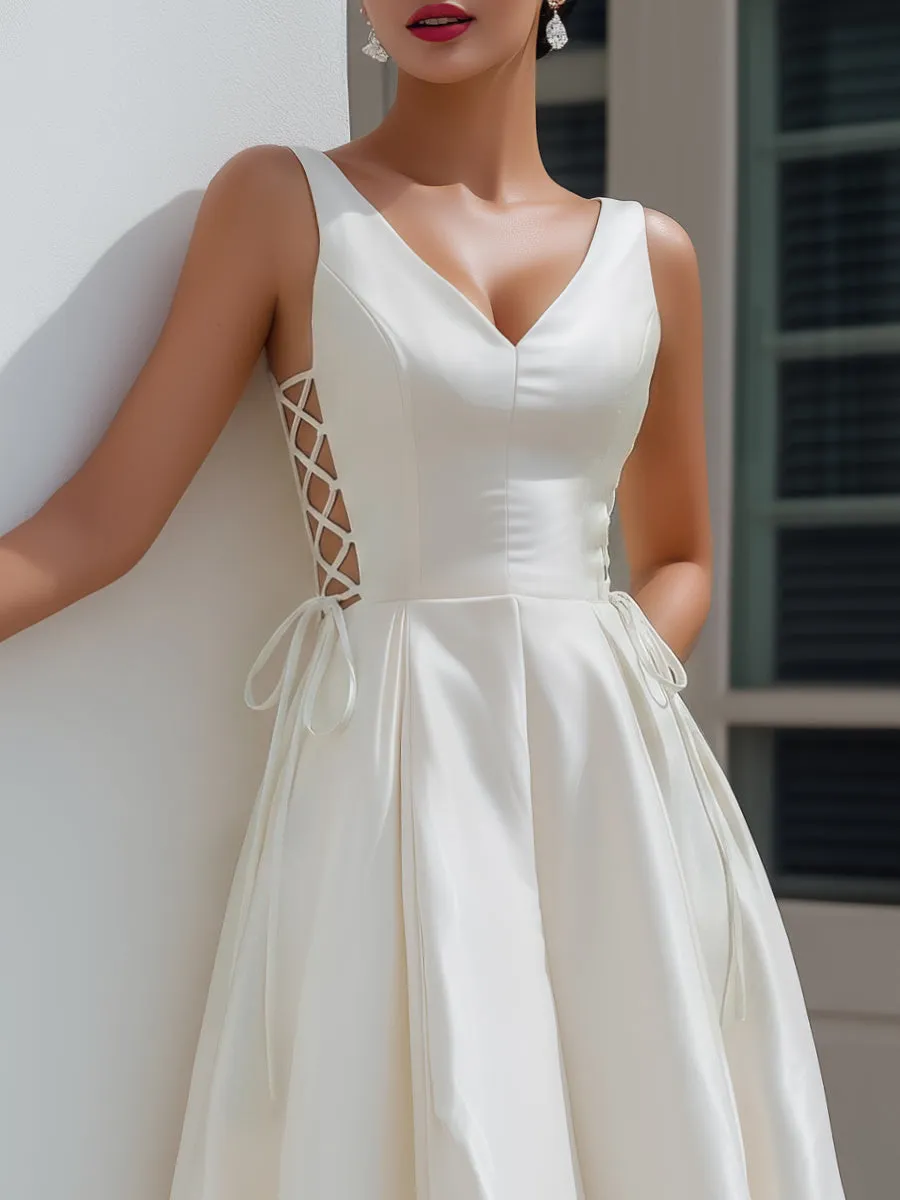 Lace-Up Side Satin A-Line Midi Dress sold by Mooyius product image thumbnail 2