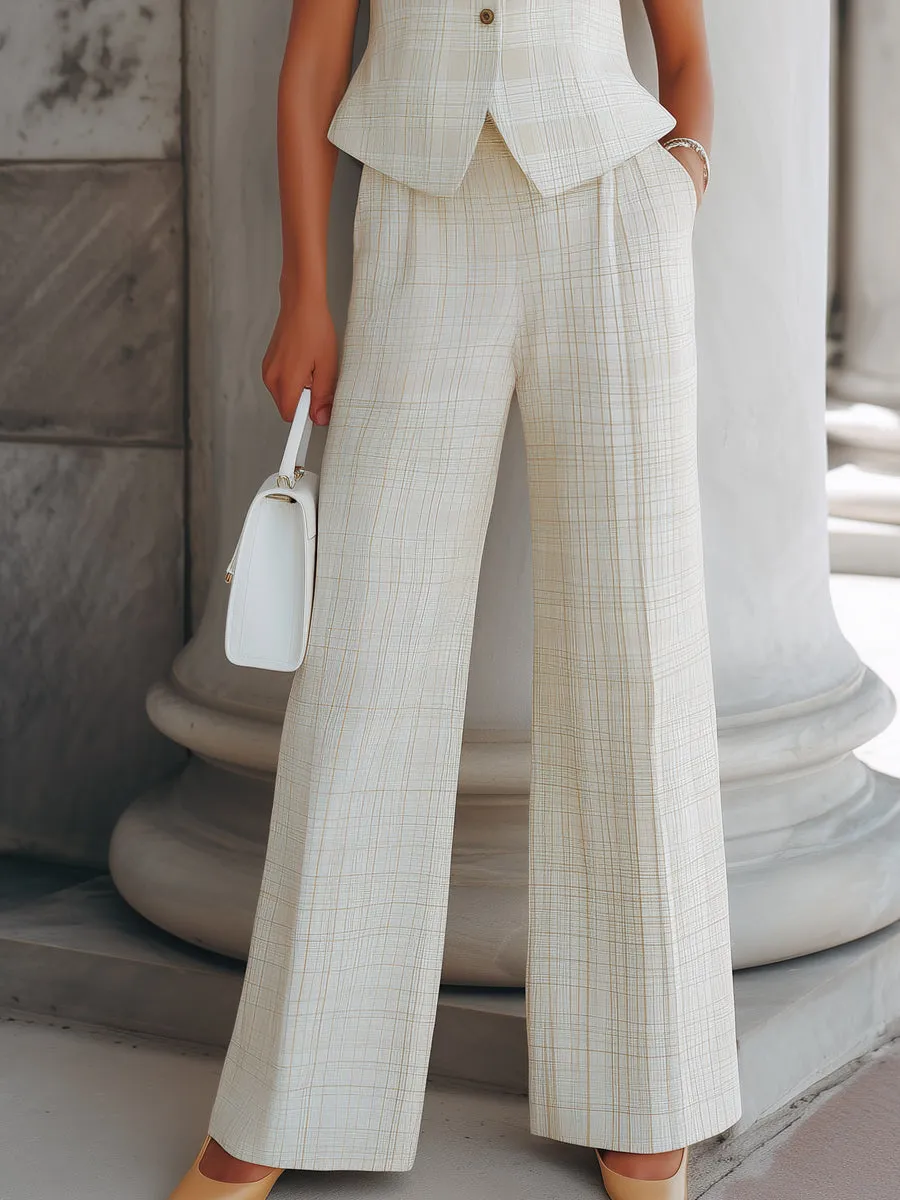 Plaid Sleeveless Tailored Vest And Wide-Leg Trousers Set sold by Mooyius product image thumbnail 3